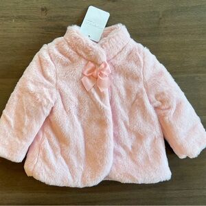 New Baby Infant Girls Mayoral Pink Furry Winter Coat with Bow